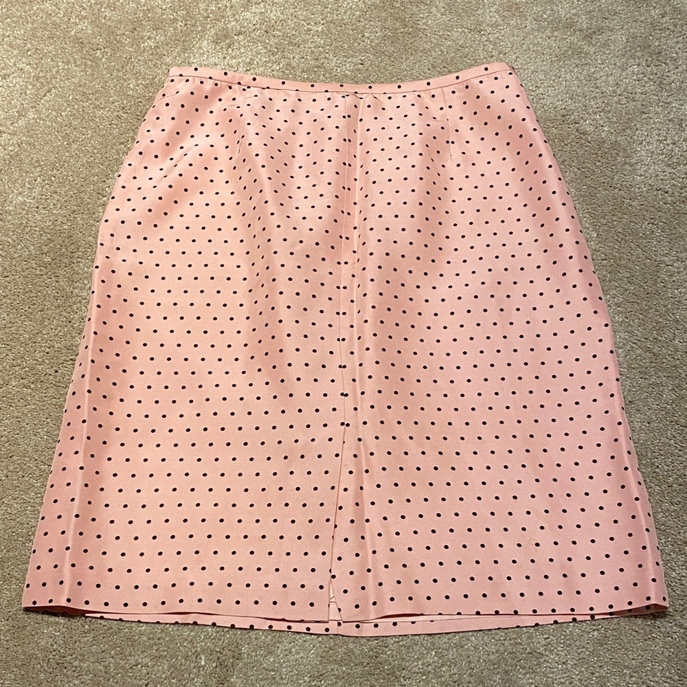 Donna Morgan Vtg Silk Black Shell Pink Polka Dot Lined Front Vent Skirt Size 14
